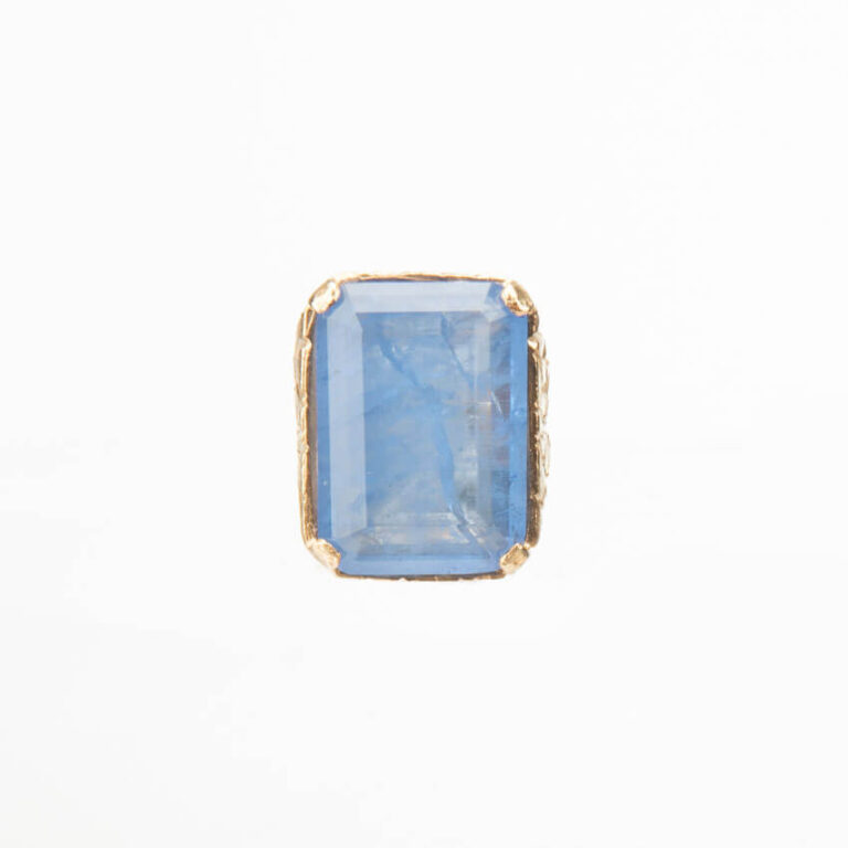 Anello argento placcato oro quarzo rettangolare blu 2