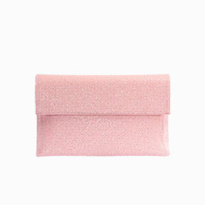 Pochette in tessuto di cristalli rosa