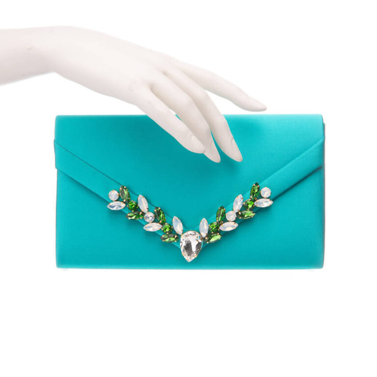 Pochette elegante decorazione cristalli verde smeraldo 2