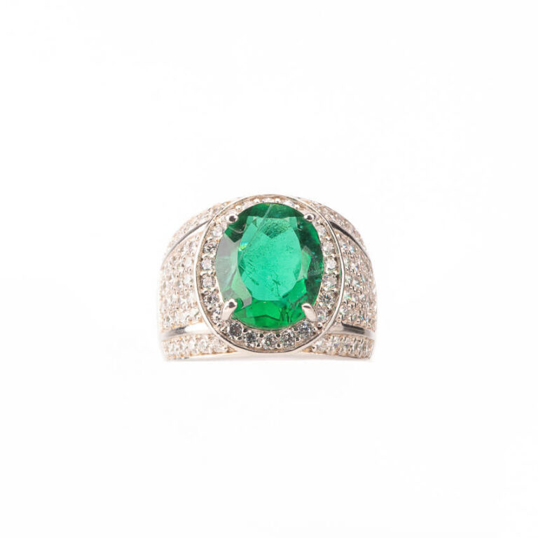 Anello fascia pietra centrale verde smeraldo taglio ovale 3