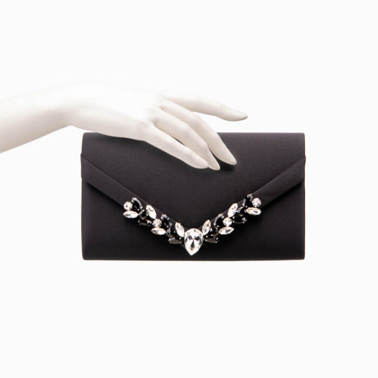 Pochette elegante seta nera decorazione gioiello 6