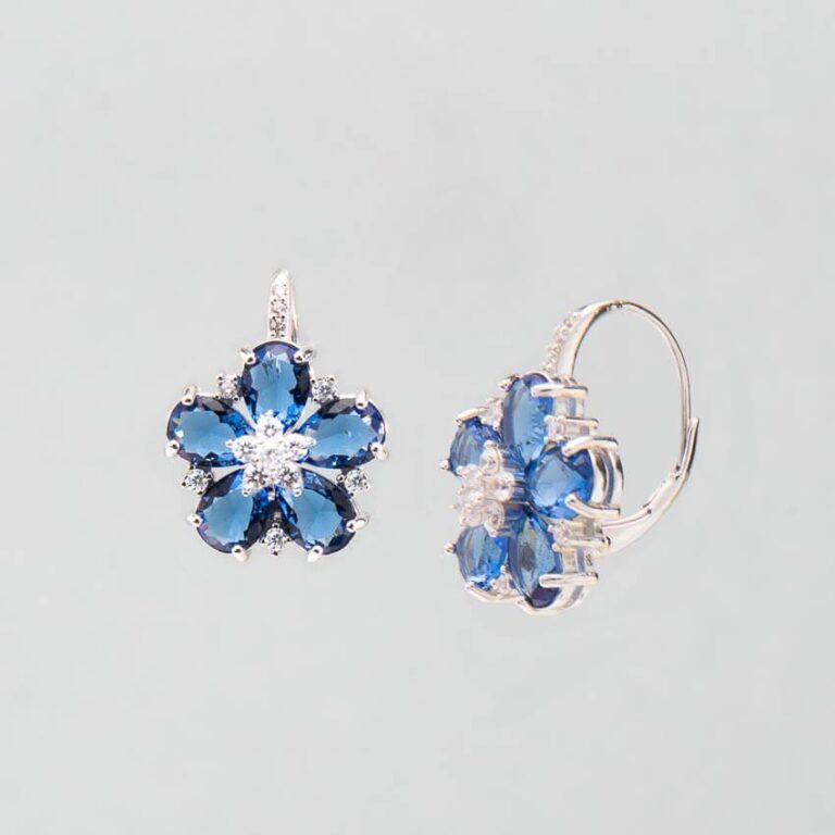 Orecchini monachella fiore argento zaffiro blu 1