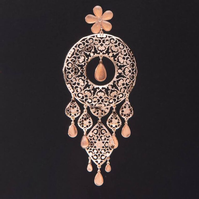 Orecchini perno pendenti arabesco chandelier oro rosa 1