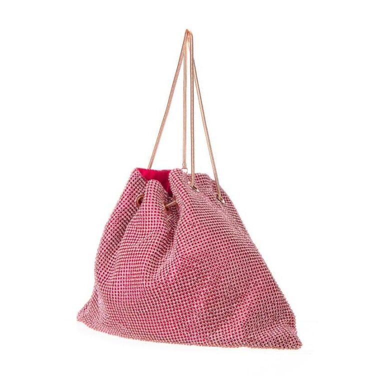 Pochette sacchetto maglina cristalli riflessi rosa 4