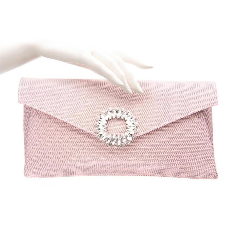 Pochette tessuto scintillante rosa cipria decorazione gioiello 2