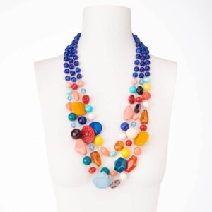 Collana lunga tre fili pietre dure multicolor perle blu 1