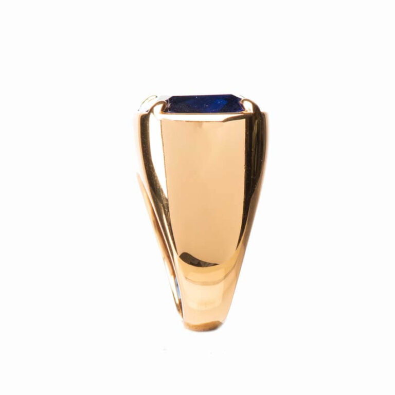 Anello argento placcato oro pietra centrale blu zaffiro 03